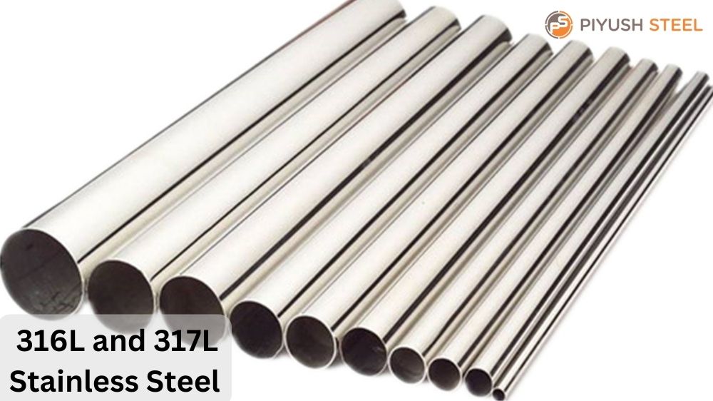 Shiny stainless steel tube on white background
